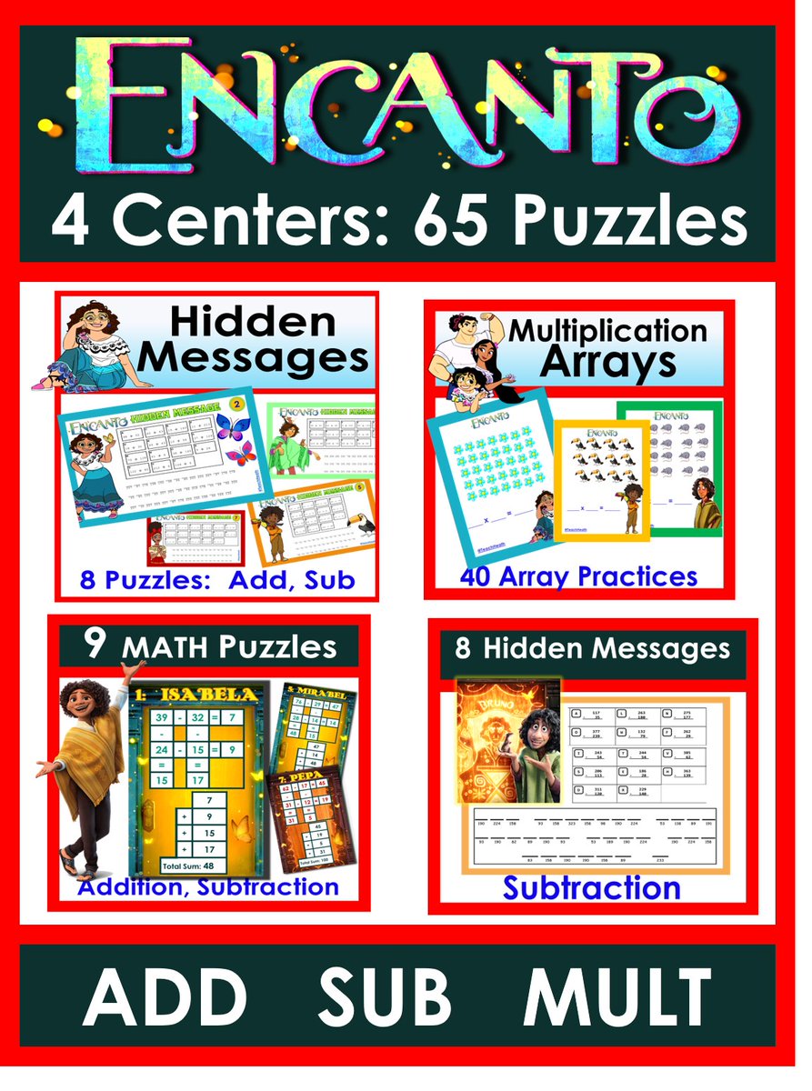 ElemTeach81's tweet photo. Encanto Math! Make math engaging with these fun centers!
Grades 2-6
Download here: https://t.co/c5xOz7REdy…………………
#satchat #satchateu #edugladiators #822chat #leadupchat #educhat #thejuicechat #nt2t #crazypln #pd4uandmde #edchat https://t.co/vXf1m9XSTv