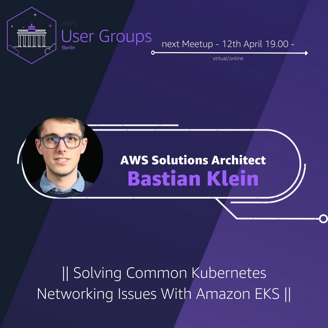 BerlinAWSUG's tweet photo. Learn how to solve common Kubernetes networking issues with Amazon EKS on April 12th with @Dastianoro 

Join us https://t.co/JBECoZgMRc

#aws #usergroup #Berlin https://t.co/ntZ6VNx9h3