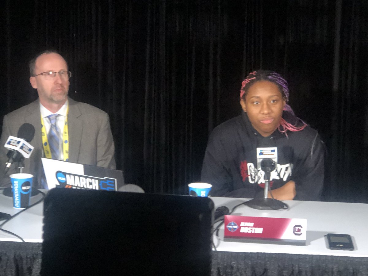 chandlerdmack's tweet photo. We had press day ahead of Championship Sunday! 

Hear from all five @GamecockWBB starters tonight on @WLTX ! 

(I could only post four pics unfortunately😅) #Gamecocks https://t.co/nfItq6ulcj