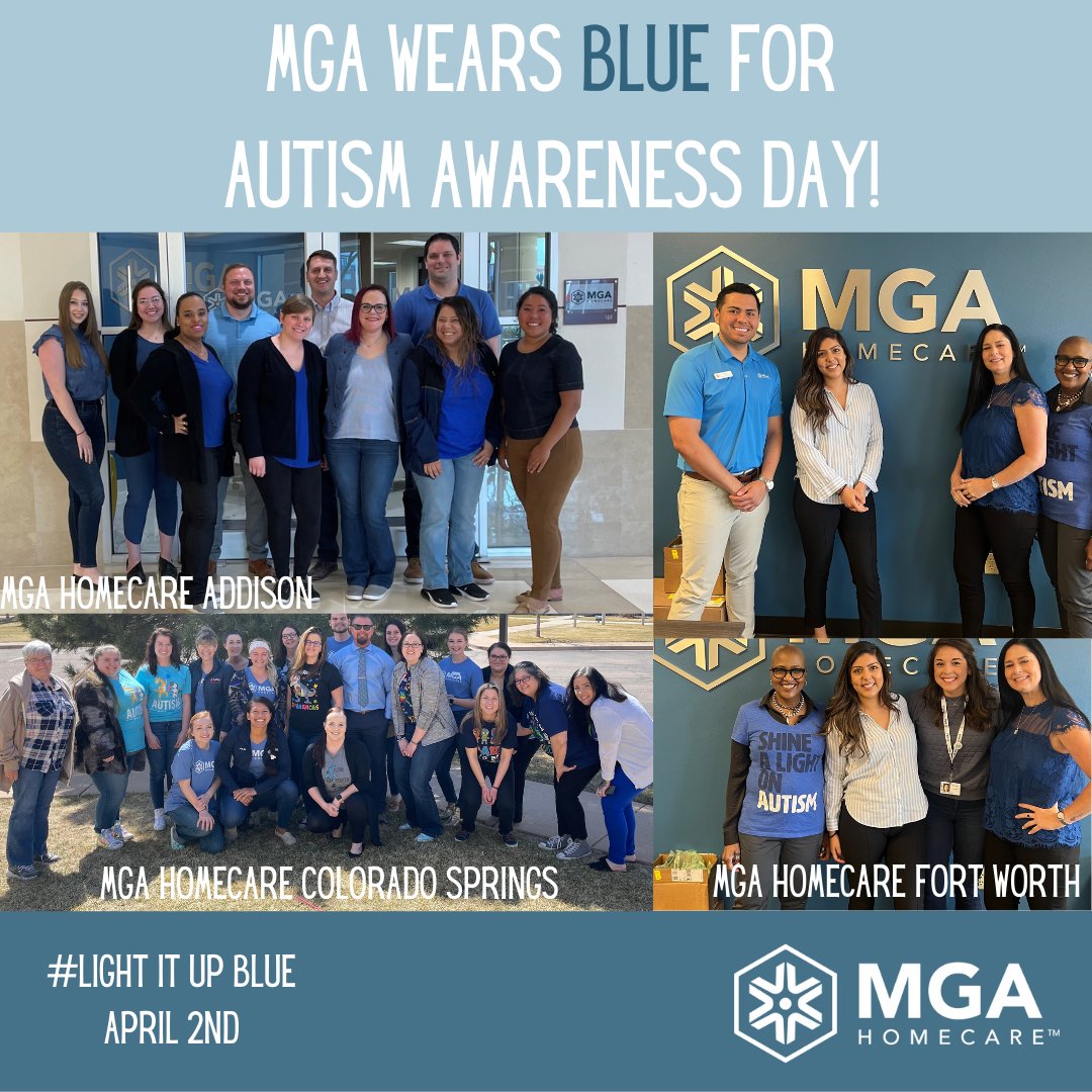 MGAHomeHealth's tweet photo. Our MGA Homecare Teams are celebrating Autism Awareness Day by wearing blue! We are #LIUB #LightItUpBlue 💙
#MGAHomecare #MGATX #MGATexas #MGAFortWorth #MGAAddison  #MGAFW #MGACO #MGACOS #MGACommunity #Awareness #Autism #AutismAwarenessDay https://t.co/KoiKwpv0SN