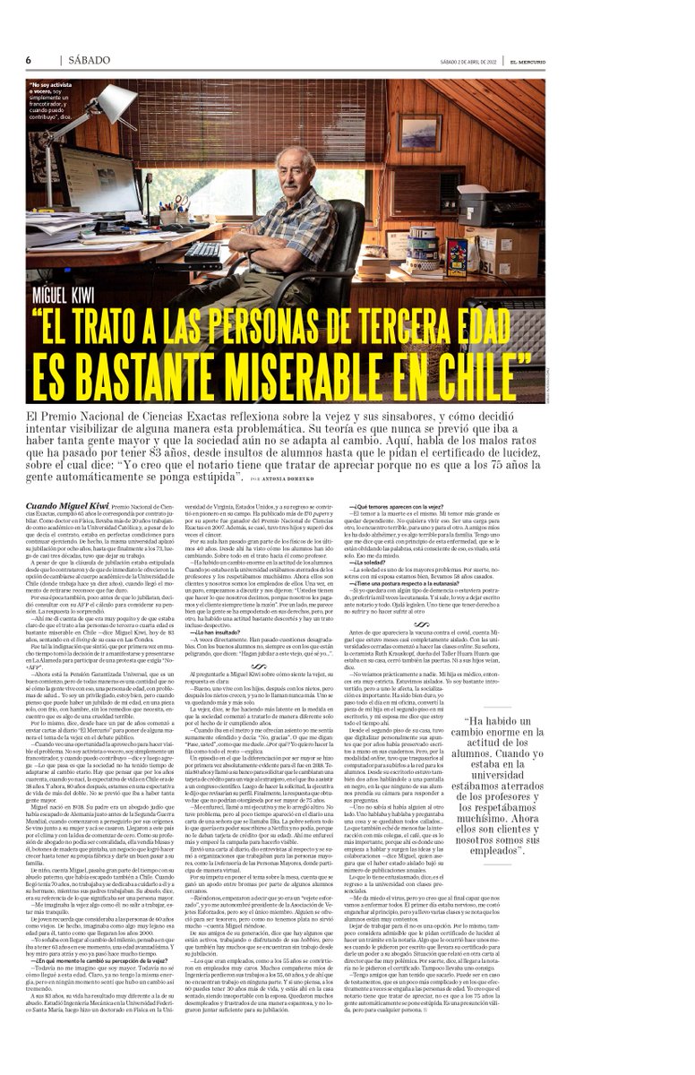 Miguel Kiwi, Premio Nacional de Ciencias Exactas, y su lucha contra el maltrato a la vejez: “Yo creo que el notario tiene que tratar de apreciar porque no es que a los 75 años la gente automáticamente se ponga estúpida”, reflexiona Kiwi.