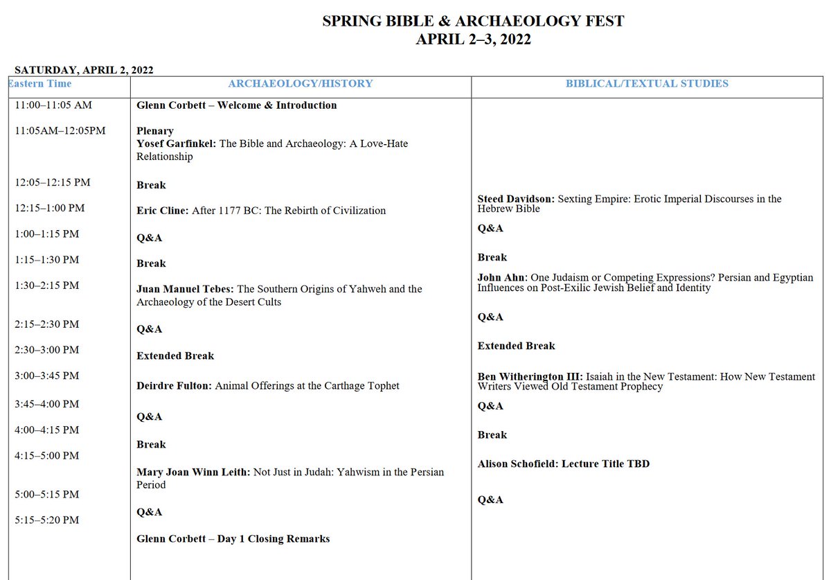 BibArch's tweet photo. Want a copy of today's spring Bible and Archaeology Fest?? Check it out and let us know what lecture you are most looking forward to hearing! https://t.co/j9KW120tg4