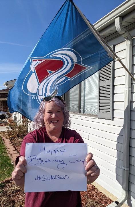 LauraLeavy's tweet photo. Happy Birthday Joey! No better way to celebrate than a day time Avalanche game! #goavsgo https://t.co/X1bcU8GZPz
