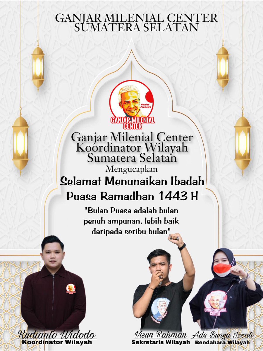 RahmanVisun's tweet photo. Jadikan Ramadhan kali ini sebagai awal untuk kembali mendapat Keberkahan dan Kebahagian. Ganjar Milenial Center Marhaban Ya Ramadhan.
@ganjar_center 
#ganjarmilenialcenter 
#ganjarmilenialcenter
#ganjarmilenialsumsel https://t.co/VEsgM5HZDc