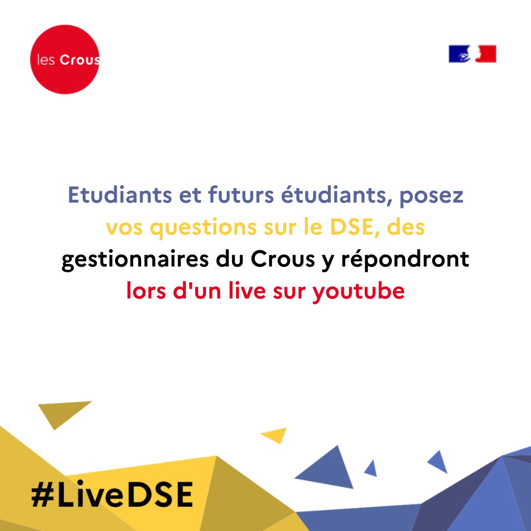 etudiantgouv's tweet photo. [🔴#LIVEDSE] Le live DSE, c'est bientôt ! 

👉 L'occasion pour vous de faire votre demande de #DSE en même temps. Dès à présent, posez vos questions, les gestionnaires y répondront en live ! https://t.co/IujI66YbqH