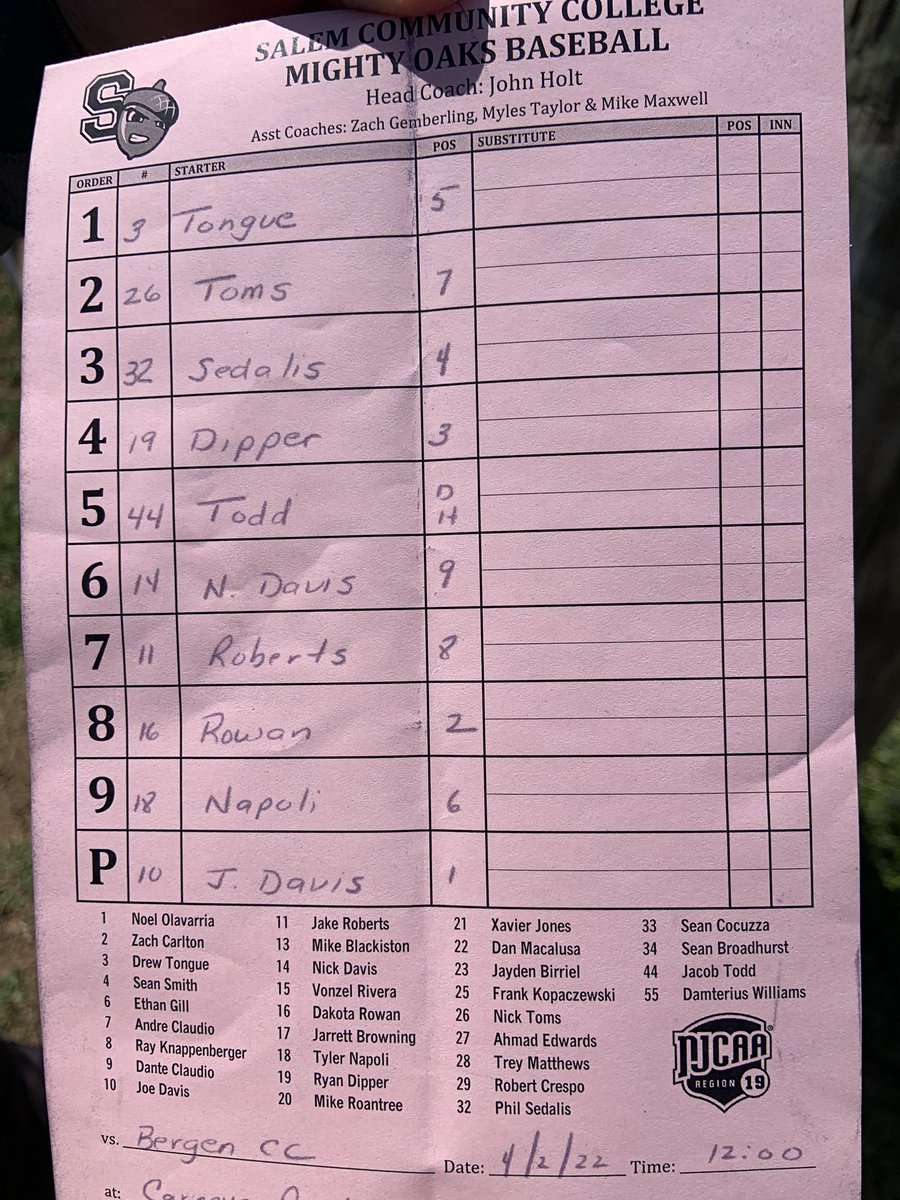 Today’s lineup vs Bergen CC ! 
Game 1 of today’s DH