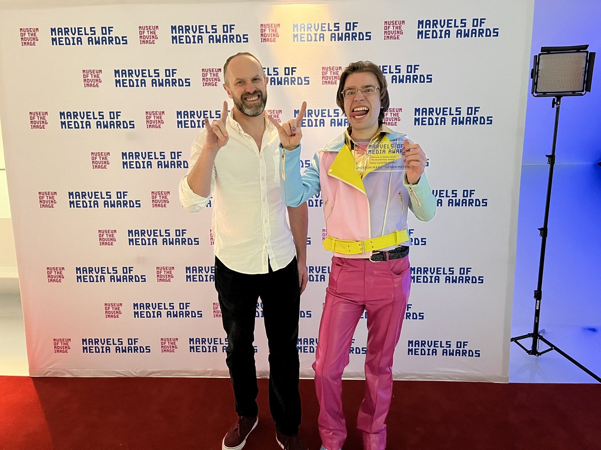 actionplayarts's tweet photo. For #WorldAutismDay2022 we celebrate all autistic creators like Jackson Tucker-Meyer in this photo with AP founder @thefeinstein at the #marvelsofmedia awards at MOMI -winning an award for his film “Satan Cured My Autism!” https://t.co/L0nTWLVs3h