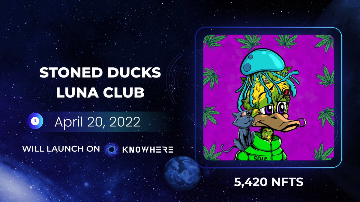 1/🚨LUNATICs of #TERRA🌎 Are you Ready to go to the Moon🚀🌔with @SDLC420  &amp; <a href="/knowhere_art/">Knowhere 👾 Terra NFT Marketplace 🌔</a>🛰️?

Launch Confirmed Wednesday April 20 2022 LFG!
🪨🌿🦆🔗stonedduckslunaclub.com🦆

Giveaway! Unique 1-of-1🎁

1️⃣ Follow 
2️⃣ Join 👾 discord.com/invite/P2jU3fm…
3️⃣💚&amp; RT

1 WINNER IN 48 HRs⏳
