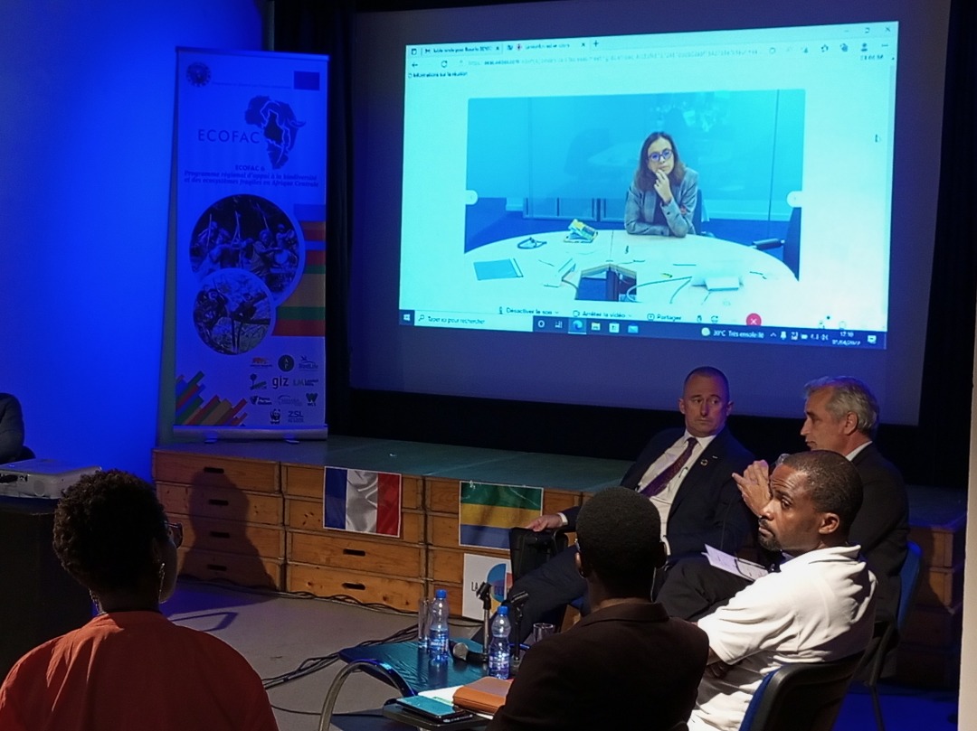 ecofac6's tweet photo. Salle pleine pour #Ecofac6 lors de la table ronde organisée lors de #NuitdesIdées #Libreville. Débat hautement apprécié entre @pais_rosario et @LeeJTWHITE sur les enjeux post COP26. Excellentes interventions. https://t.co/HB7V9B9fdq