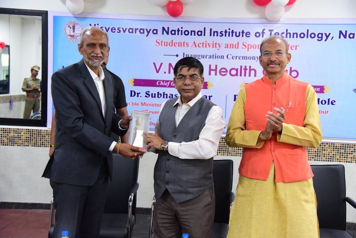 DirectorVnit's tweet photo. Health Club inaugurated by Dr. Subhas Sarkar, Hon’ble Minister of State for Education, Govt. of India. Also present Hon. M.P. Dr. V. Mahatme, Registrar, VNIT and others. The Health Club with an area of 9600 sq.ft makes this one of the the biggest gym in all 31 NITs of the country https://t.co/NVLzuCol1u