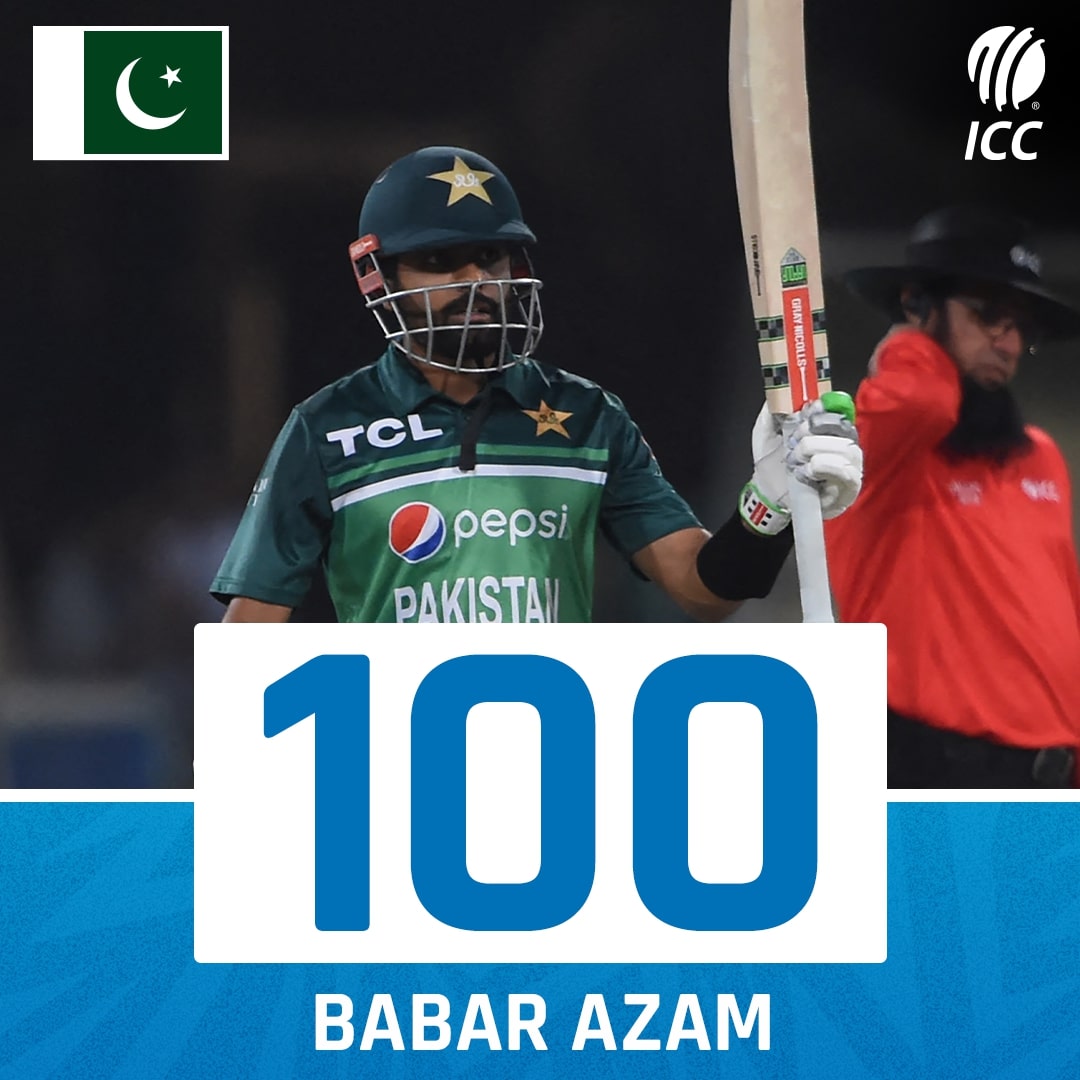 ICC's tweet photo. A sensational knock from Babar Azam ✨

A 16th ODI century for the Pakistan skipper!

Watch #PAKvAUS live on https://t.co/CPDKNxoJ9v (in select regions) 📺 | 📝: https://t.co/5860h2GPtV https://t.co/xecHUx9ibJ