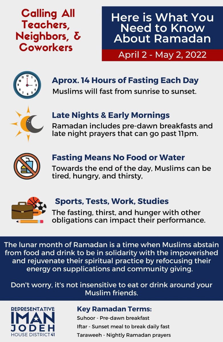 ImanforColorado's tweet photo. #RamadanMubarak! Saturday, April 2, is the first day of the Muslim holy month of #Ramadan. With 100,000 Muslims throughout Colorado, here is some helpful information for you be supportive during this month!
**PLEASE SHARE** https://t.co/oY8Z5dNFwh
