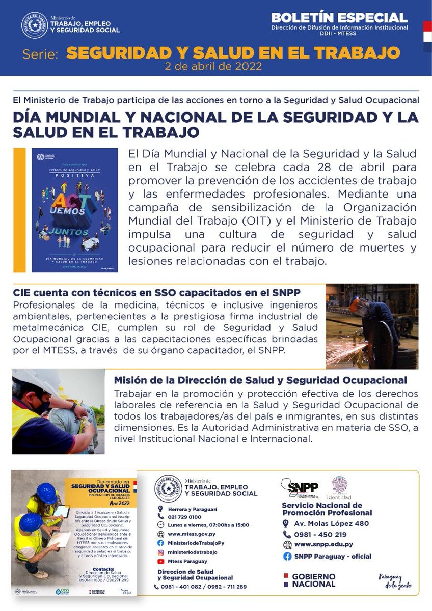 TributarioEl's tweet photo. Dia mundial y nacional de la Seguridad y la Salud en el trabajo... #mtess #diamundial #dianacional #seguridadysaludeneltrabajo #2deabril https://t.co/0Fvhi2YwR0