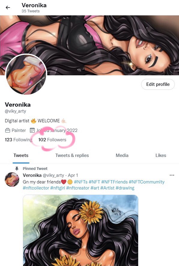 viky_arty's tweet photo. ❤️‍🔥 Thank U ❤️‍🔥
🤙🏻 102 Friends 🤙🏻

#art #nft #NFTCollection #NFTCommunity #crypto #drawing #NFT #Artist #girlfriend #nftcollector #nftcreator #NFTFriends https://t.co/Ma88kkD4VT
