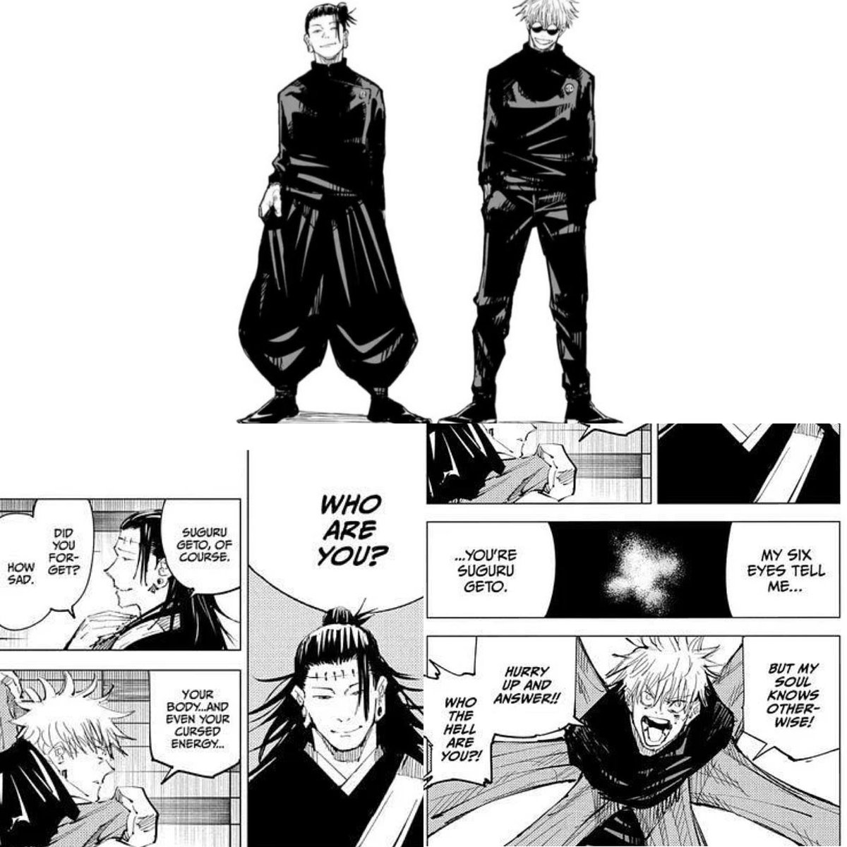 ObigoatO's tweet photo. Ngl it was sad af when gojo said my six eyes tell me your suguru Geto but my soul say’s otherwise..Kenjaku really a dirty mf 🥲.. especially since we know a part of Geto is still alive witnessing this. https://t.co/DLCh4bp9Im
