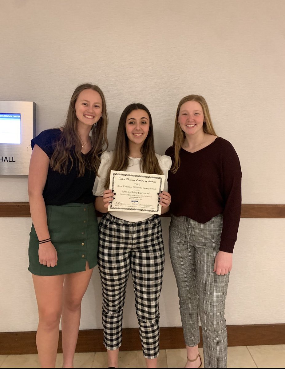 Chloe Van Etten, Sydney smock, Jill Smith- Third place in spelling relay