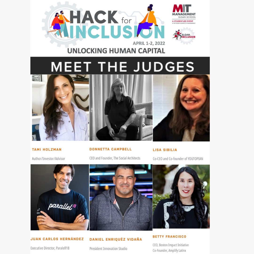 queenconnector's tweet photo. Today's the day! Joining this esteemed panel of judges for the @MITSloan #HackForInclusion @DCLeadArchitect w/ @iamjuca @BettyFrancisco @DanielVidana77 @DCLeadArchitect Lisa Sibilia
Thank you @adelajamal!
#hackathon #inclusion #DEI join us live! https://t.co/Fj6TC3TgE7
💫 https://t.co/wdYLluGwP5