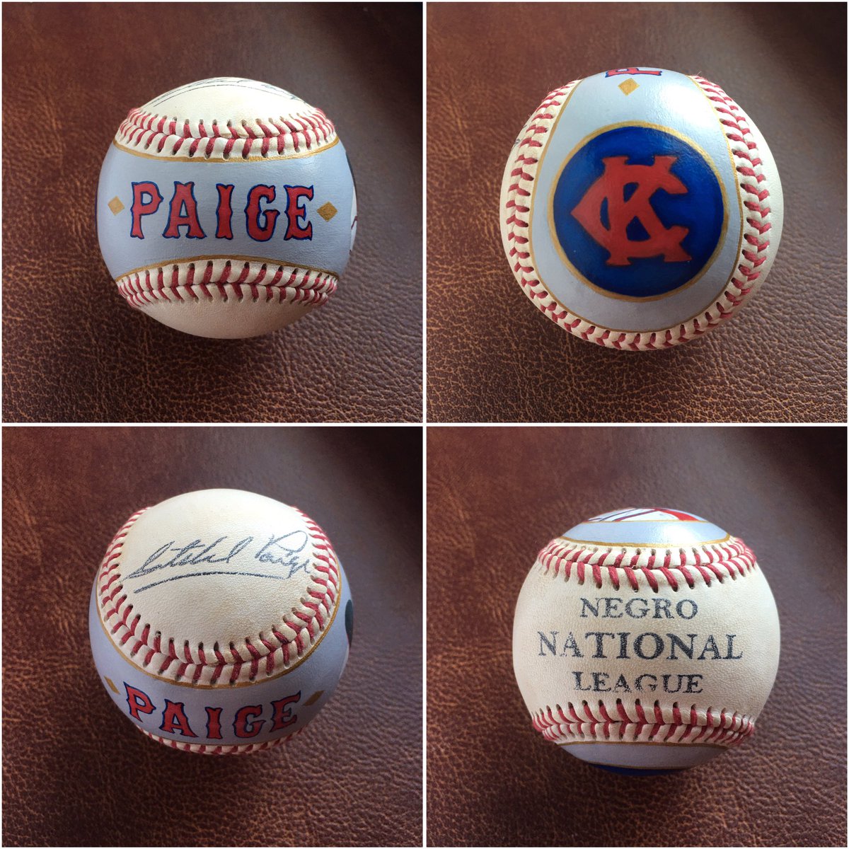 AgFredricksen's tweet photo. Satchel Paige-Monarchs- Painted on a replica auto ball. #satchelpaige #negroleagues #kcmonarchs #baseball #baseballart #vintagebaseball #mlb #halloffame https://t.co/wJvrJ0PtDJ