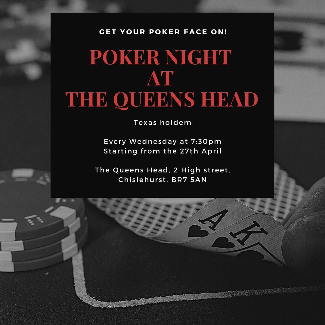 Get your poker face on! 😐....
Redtooth Poker night is coming to The Queens Head every Wednesday @ 7:30pm starting from the 27th of April! 🤩🃏 

Type of poker is Texas holdem.
Registration for this will be before every poker night from 6:30pm with our tournament director!