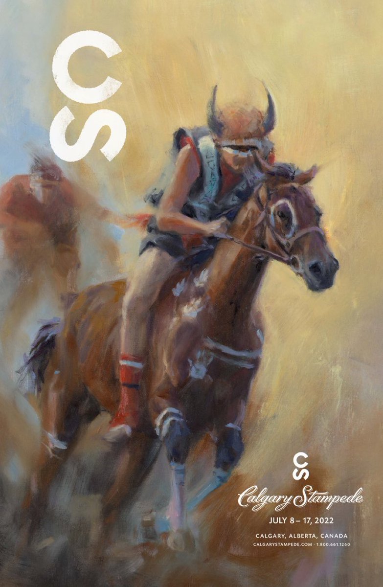 JyotiGondek's tweet photo. @calgarystampede is less than 100 days away. Here’s this year’s incredible poster by Kane Pendry, featuring relay racer, Kal Jackson, from the Piikani First Nation.

Aggie Days are also around the corner on April 9th &amp; 10th! https://t.co/4RTkxiHBBf