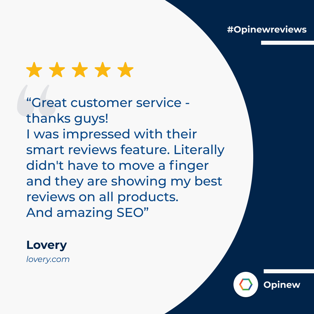 Opinew's tweet photo. Let @Opinew do the hard work for you! 😎

Read what our customer @loverygifts  has to say about #Opinew and how our #review solution can be a game changer for your brands. 🙌

👉 Try Opinew for Free today: https://t.co/uIBE9fWxzr

#Shopify #ecommerce #productreviews https://t.co/BzT5zLDrT6