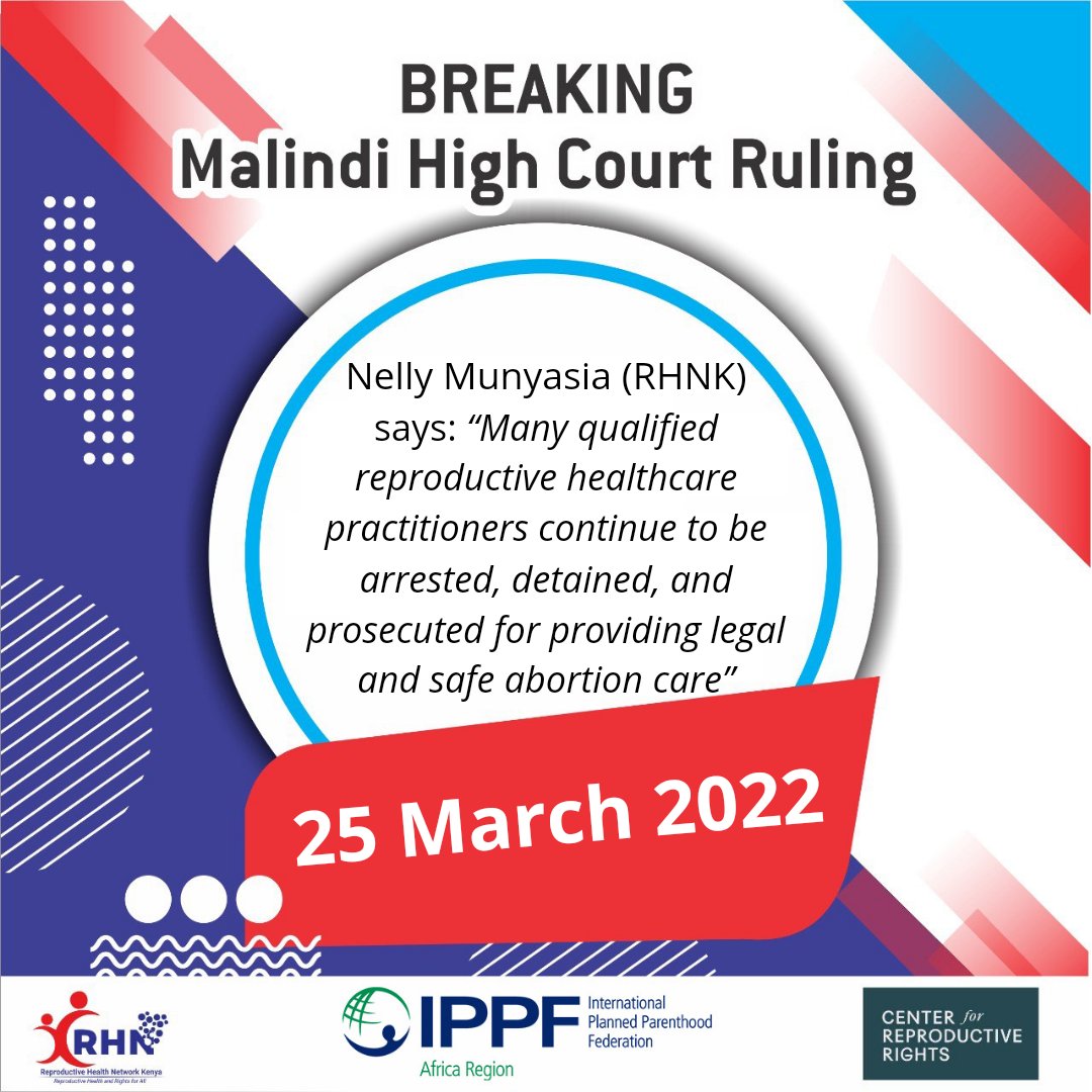 According to article 26 (4) of the Kenyan Constitution,abortion can be provided in the opinion of a trained health professional therefore,arrest of qualified health practitioners is unconstitutional. 
#KatibaForSRHR 
<a href="/nellymunyasia/">Nelly Munyasia</a> 
<a href="/IPPFAR/">IPPFAR</a> 
<a href="/ppglobe/">Planned Parenthood Global</a> 
<a href="/ReproRights/">Center for Reproductive Rights</a> 
<a href="/SheDecidesGFI/">SheDecides</a>