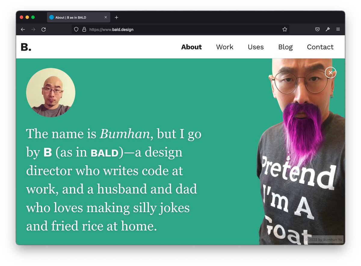baadaa's tweet photo. @syntaxfm Thanks for the nice review on my website (https://t.co/Z8cFUQtnpA). Fyi, there are a few easter egg items I've hidden throughout the site, like a longer bio, tech colophon, and Konami codes (see attached). Please take a look when you have a moment! A big fan here! https://t.co/v9Ylc26mGz
