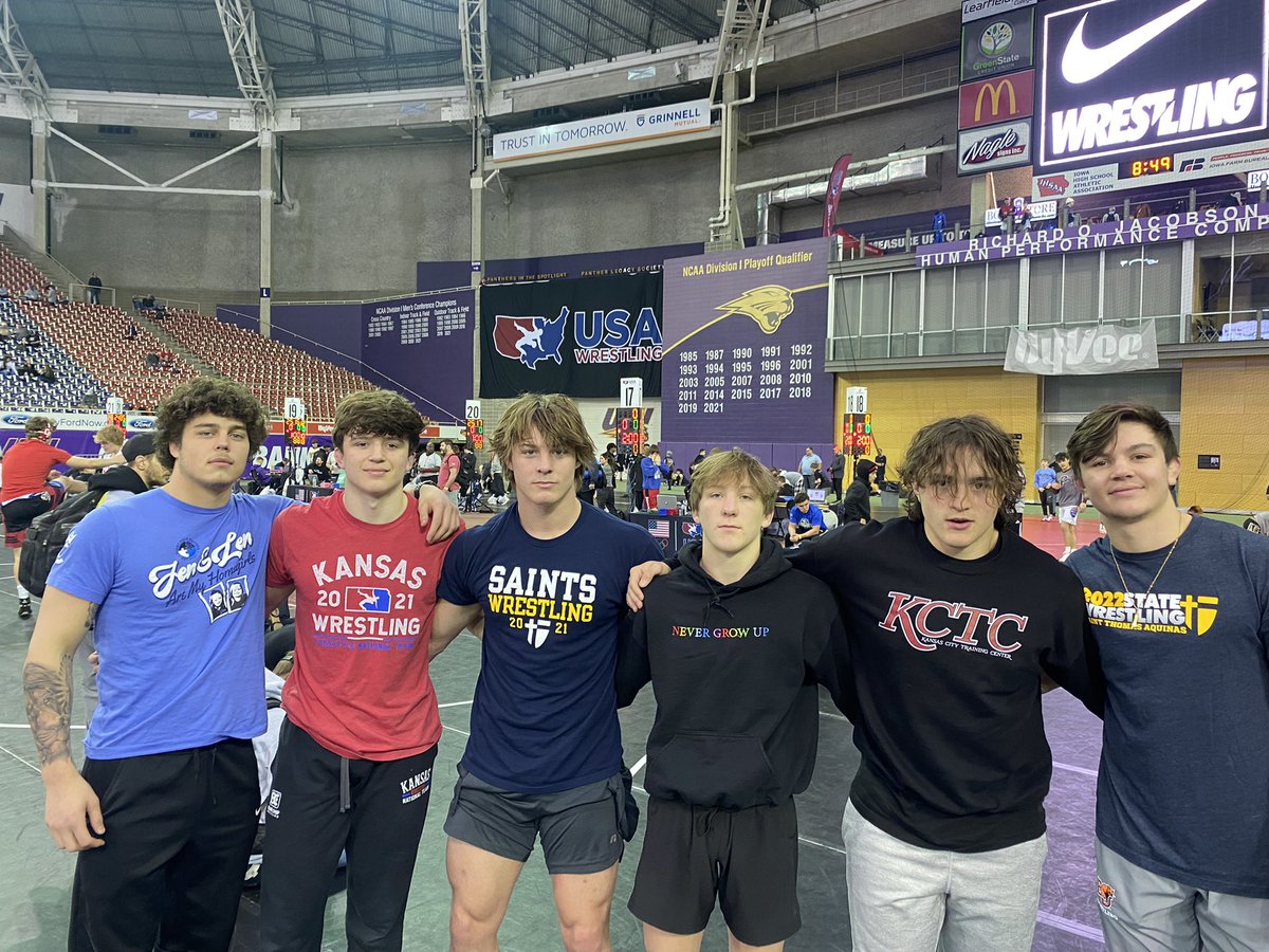STA_Wrestling's tweet photo. Kaden Allen, Luke Hancock, Sean Carroll and PJ Cunningham competed this weekend at the USA Wrestling Folkstyle National Championships and ALL 4 of them are coming home as ALL-AMERICANS! Awesome to see former Saints Jared Simma and Joey Hancock coaching them! #SaintsWrestling https://t.co/uSvf964HKr