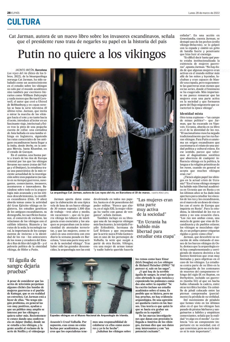 AticoLibros's tweet photo. “Putin no quiere a los vikingos en su historia de Rusia”, Cat Jarman, autora de "Reyes del río" en la entrevista de Jacinto Antón en el @elpais_cultura del 28 de marzo👇 https://t.co/9gntcNcCdT