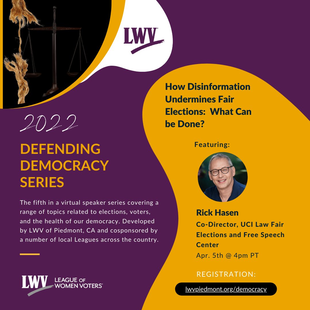 Curious how disinformation impacts elections and democracy, or what can be done about it? Join LWV for an important conversation this Tuesday.