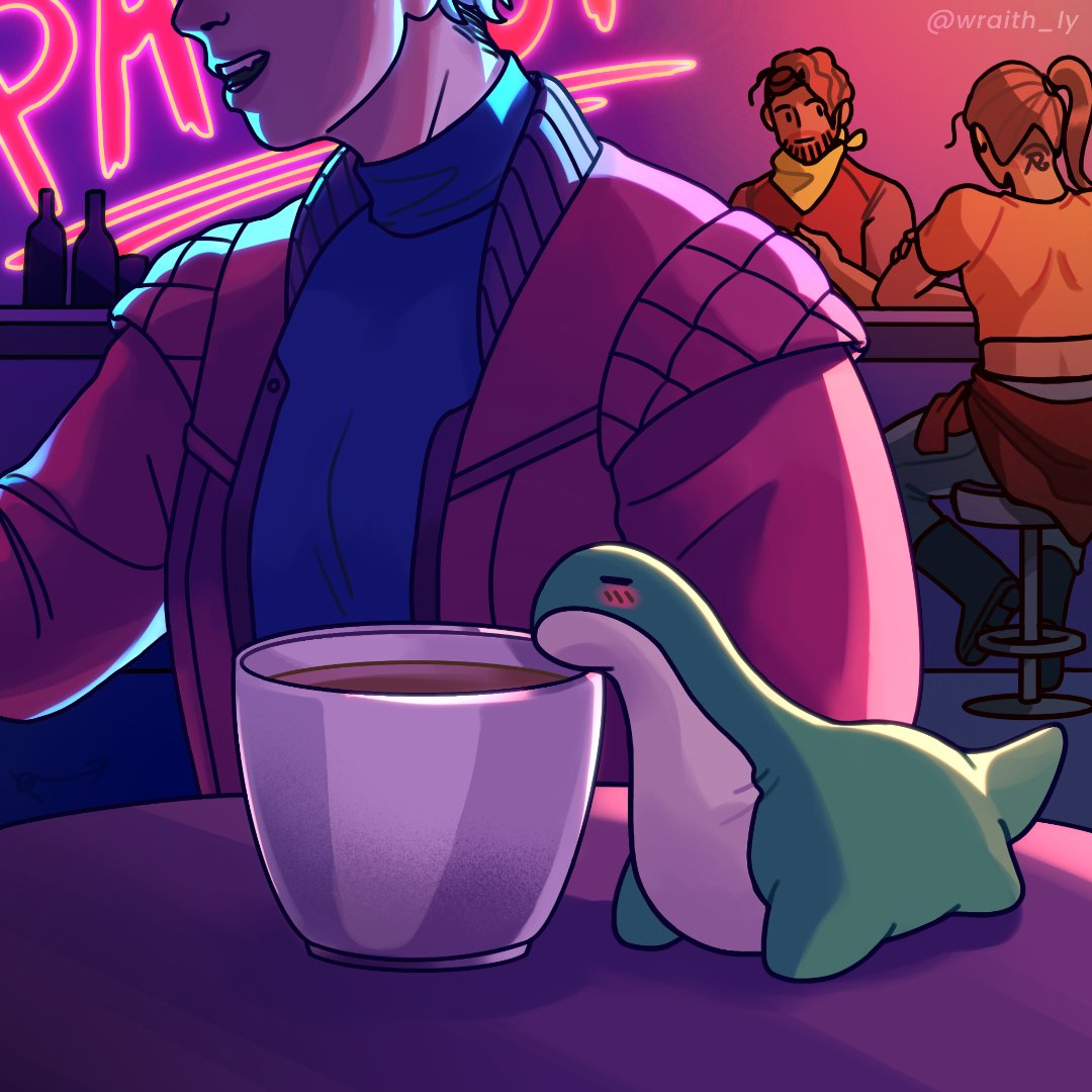 Coffee time with Junior the Dinosaur.