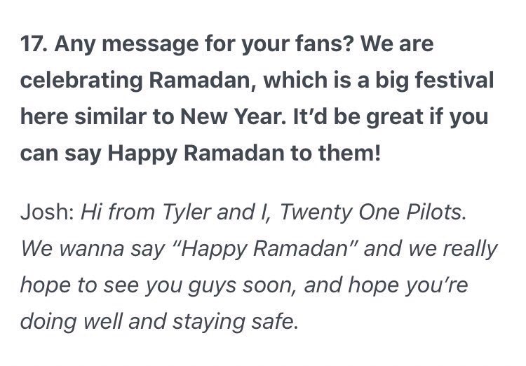 for my muslim clikkies, here’s twenty one pilots wishing you a happy ramadan