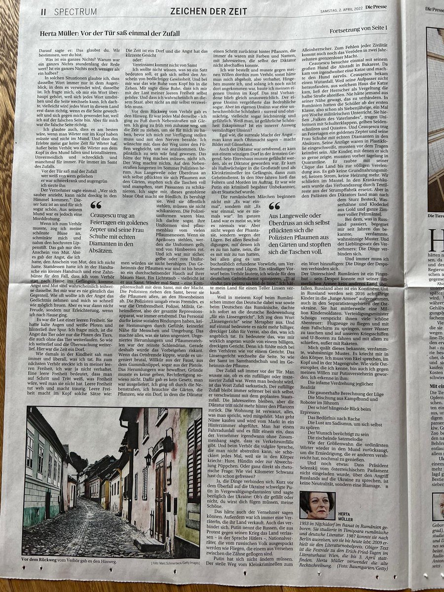 Der gesamte Festvortrag „Vor der Tür saß mal der Zufall“ von Herta Müller <a href="/hertamueller/">Herta Müller</a> @ DiePresse / Spectrum #friedtage22