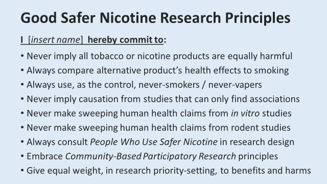 If every researcheer in the field of tobacco control embraced these simple principles, everything would change.

We ex-smokers who use #SaferNicotine need to consider and include research among our own advocacy priorities.