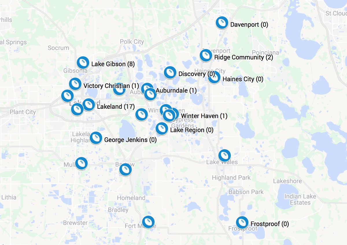 #RecruitPolkFL 2022 Spring Map

College coaches who are visiting Polk County during this spring 🏈 evaluation period. Navigate where to go and who to see by utilizing this ⬇️

🔗➡️ goo.gl/maps/TosvGZCnE…

Best if viewed on your computer but is able to be viewed on your phone.