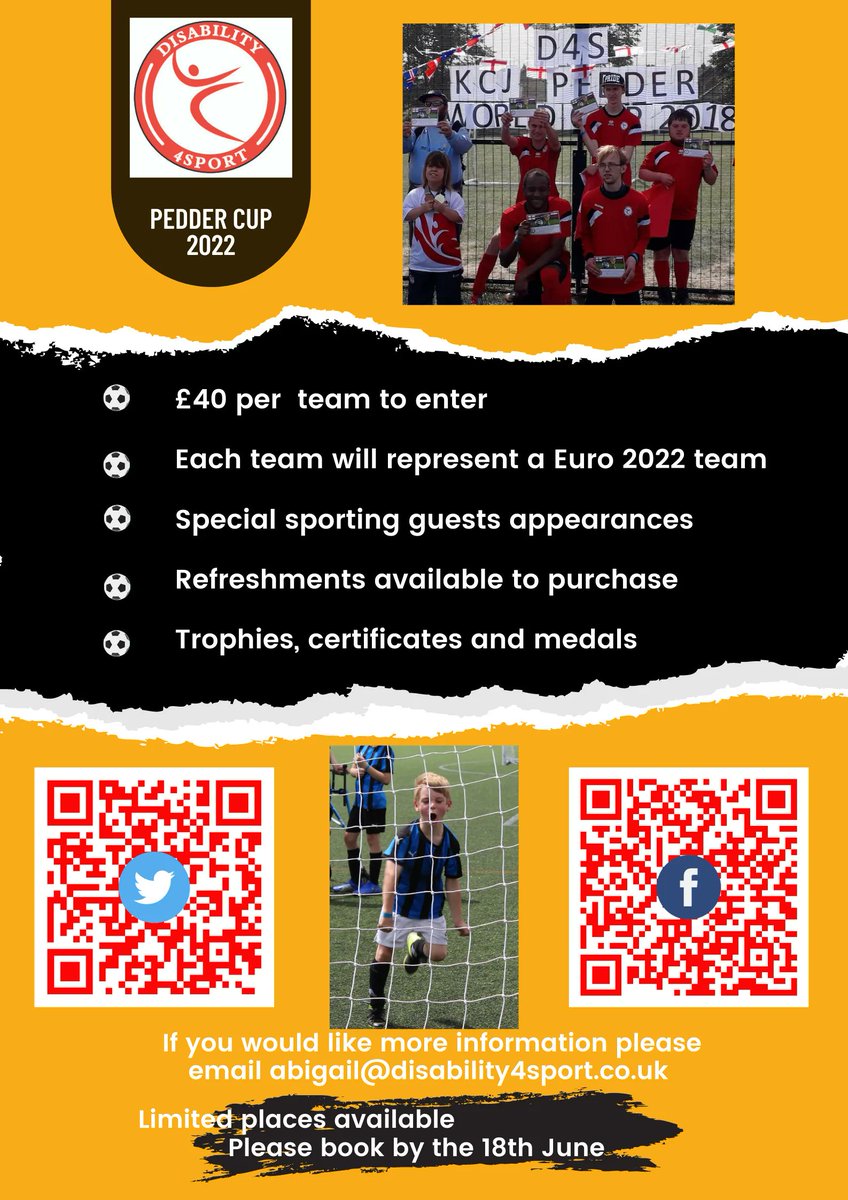 Pedder Cup is back 

After a few summers away because of Covid, we are REALY excited to bring back our Annual Pedder Cup Football Tournament

This year will be extra special and we want you to help us celebrate our 10 year Anniversary of Disability4Sport

***LIMITED SPACES***
