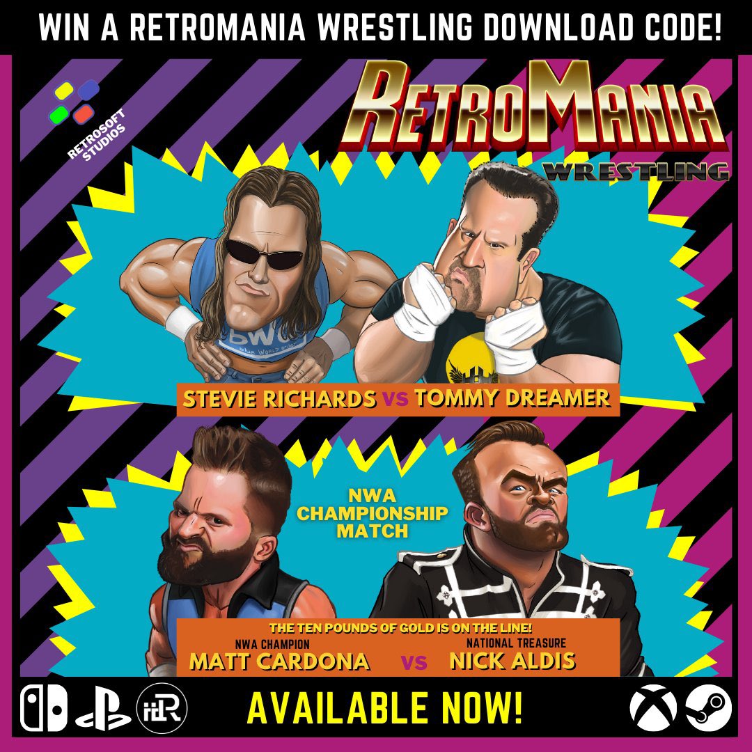 If we see a title change tonight at #WrestleMania, we’ll give away a RetroMania Wrestling download code to someone at random who follows us and Retweets this. 👍🎮