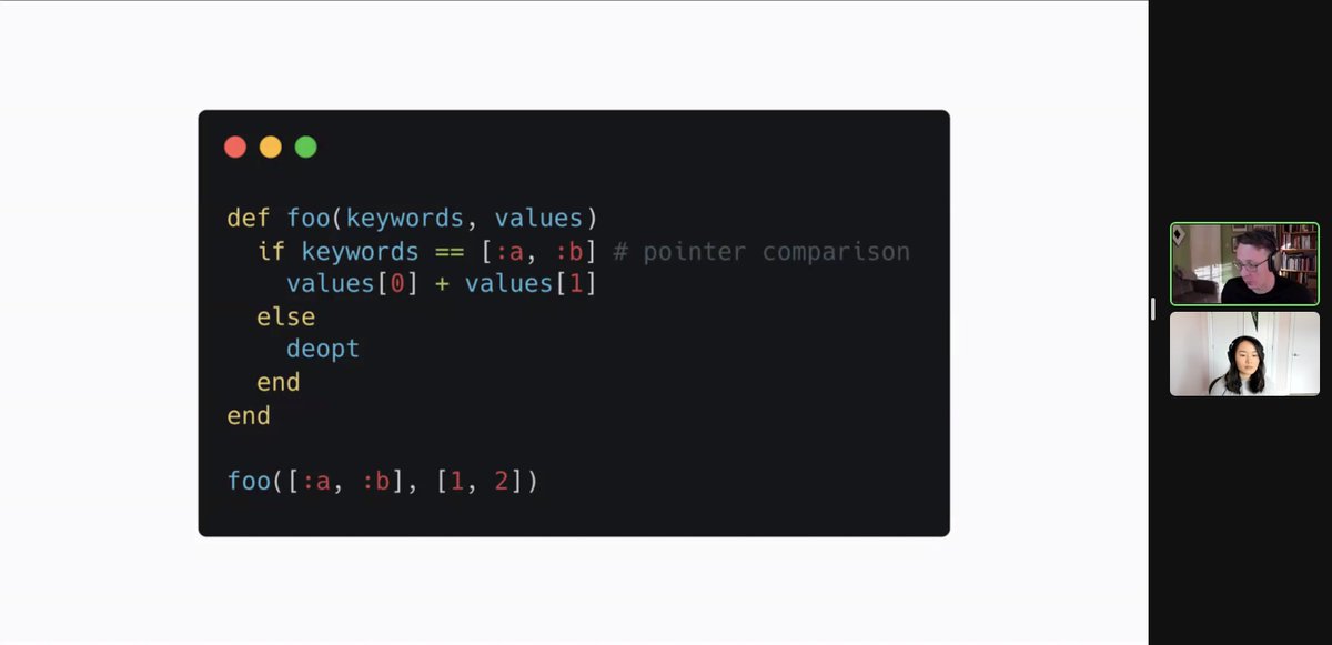 graalcgo's tweet photo. Some really great work by @OngMaple and @ChrisGSeaton on making Ruby keyword arguments simpler and more optimizable with #graalvm Truffle! #graalcgo2022 https://t.co/8Q77Ka0hNa