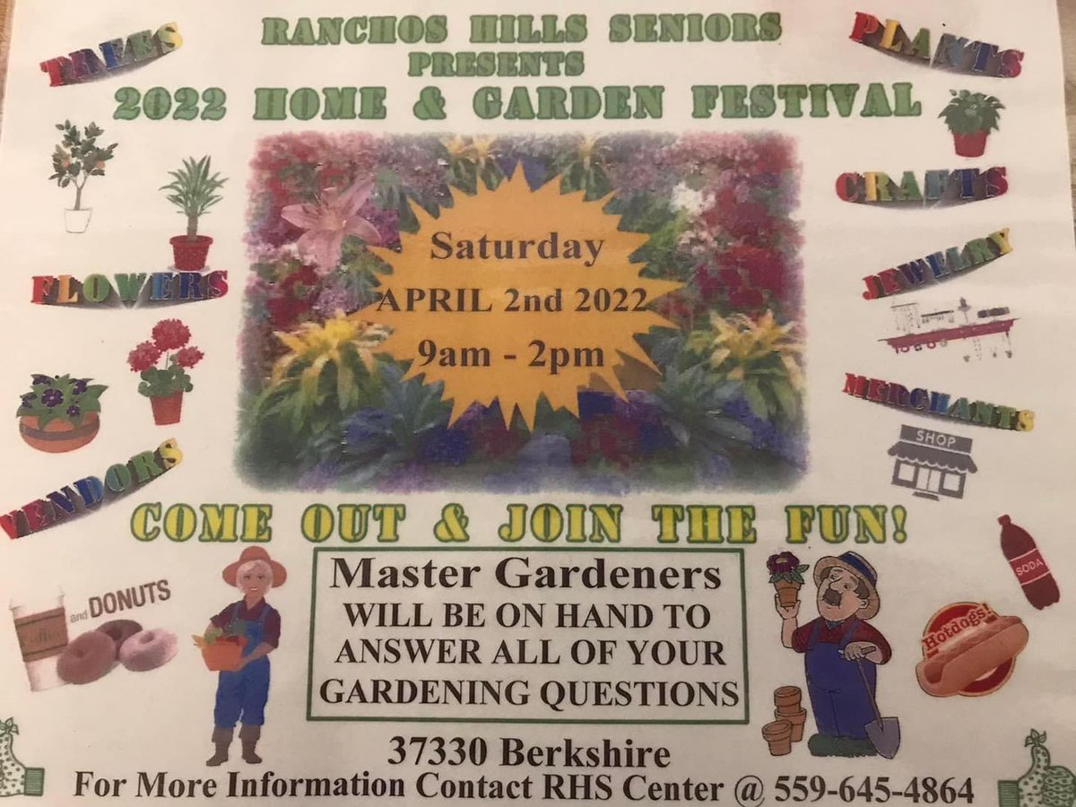 TysonPogue's tweet photo. Stop by the Ranchos Hill Senior Center, and say hi.  They’re out there until 2pm.  
 Master Gardeners, Plants, Flowers, Venders and Easter Baskets.  Come out and join the fun! https://t.co/sO7iPVOmm1
