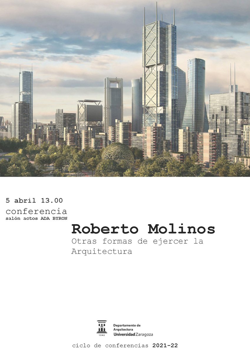 El próximo martes, 5 de abril, contaremos con la visita del arquitecto Roberto Molinos, fundador y director de Modelical, quien nos impartirá la charla "Otras formas de ejercer la arquitectura". 
Como siempre, será a las 13h en el salón de actos del edificio Ada Byron.