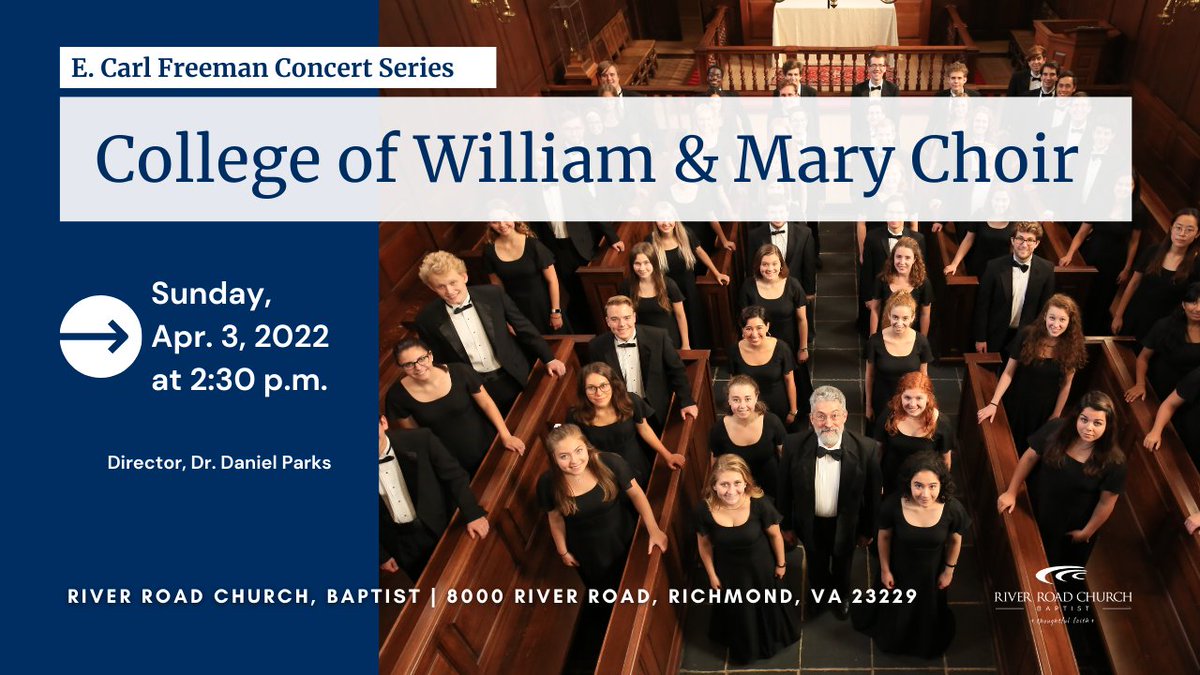 RRCBaptist's tweet photo. Join us tomorrow afternoon for the William &amp; Mary Choir  concert at 2:30PM. Reserve your FREE tickets at https://t.co/XfWRbPvVJ6. Retweet and invite friends to join you! https://t.co/UrWUX9dby2