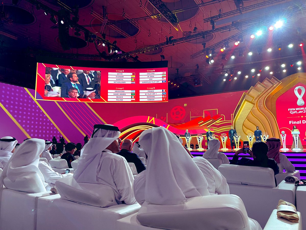 PMoggio's tweet photo. Congratulations to @FIFA and Qatar for delivering a fantastic @FIFAWorldCup draw in Doha. A first class event and a great opportunity to connect in person with the global football family. Hugely exciting draw for the four @Concacaf teams involved 🇨🇦 🇲🇽 🇺🇸 🇨🇷 https://t.co/2KhA0jHM99