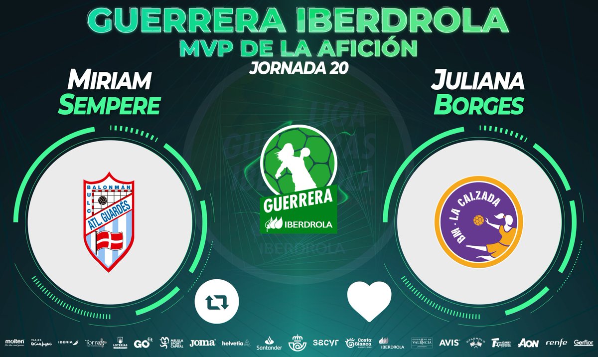IberdrolaDHF's tweet photo. ⭐️ #GuerreraIberdrola - Jornada 20
 
��� @Atlguardes_ofic : @CBLaCalzada 
 
♻️ RT: @Miriaam11  
❤️ Me gusta: @juliborgeslima 

#SheLovesHandball #LigaGuerrerasIberdrola https://t.co/oytIWSfqcg