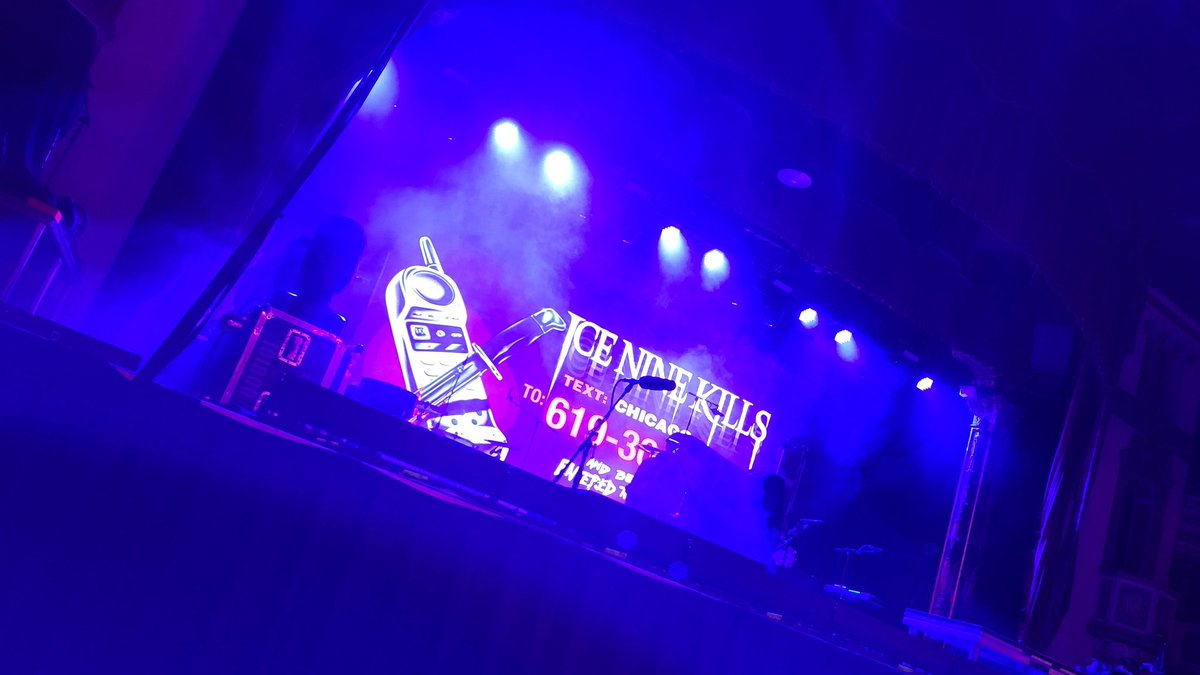 MarqeeMarie's tweet photo. The madness begins tonight.. show one of four.
[Aragon Ballroom; Chicago, IL] 🖤🔪🤘🏻

#IX #INK #IceNine #IceNineKills #IXPsychos
#WelcomeToHorrorwood #TheSilverScream2
#ToT #TrinityofTerror #TrinityofTerrorTour https://t.co/cP4AIdZkTm
