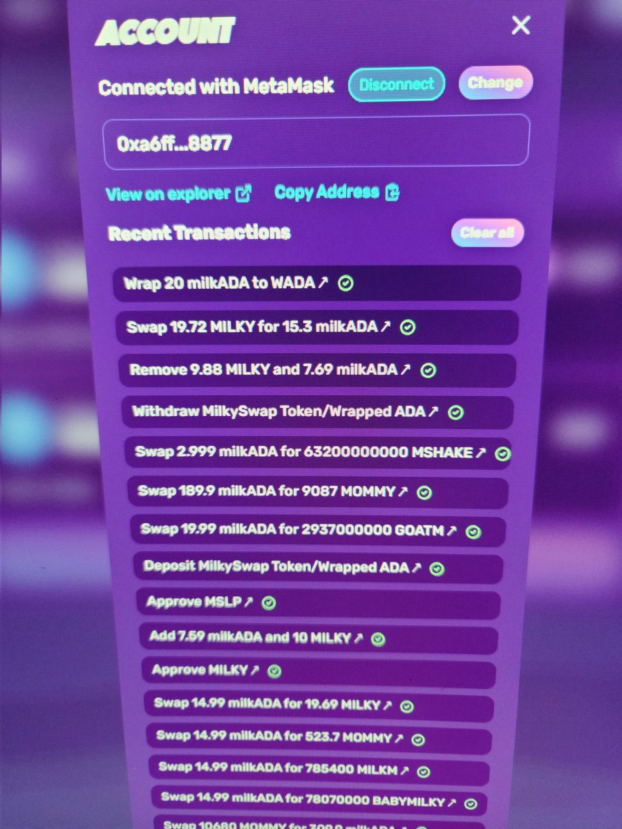 0xUn1c0rn's tweet photo. >likes the milk
🦄 ✘🥛
Feel like this is make $ADA cool again chain
NGL having a blast💥
☑️net+ overall
☑️ surprisingly fast/cheap txns
#Milkomeda #Cardano #DoesABodyGood https://t.co/yLx2DRW35x