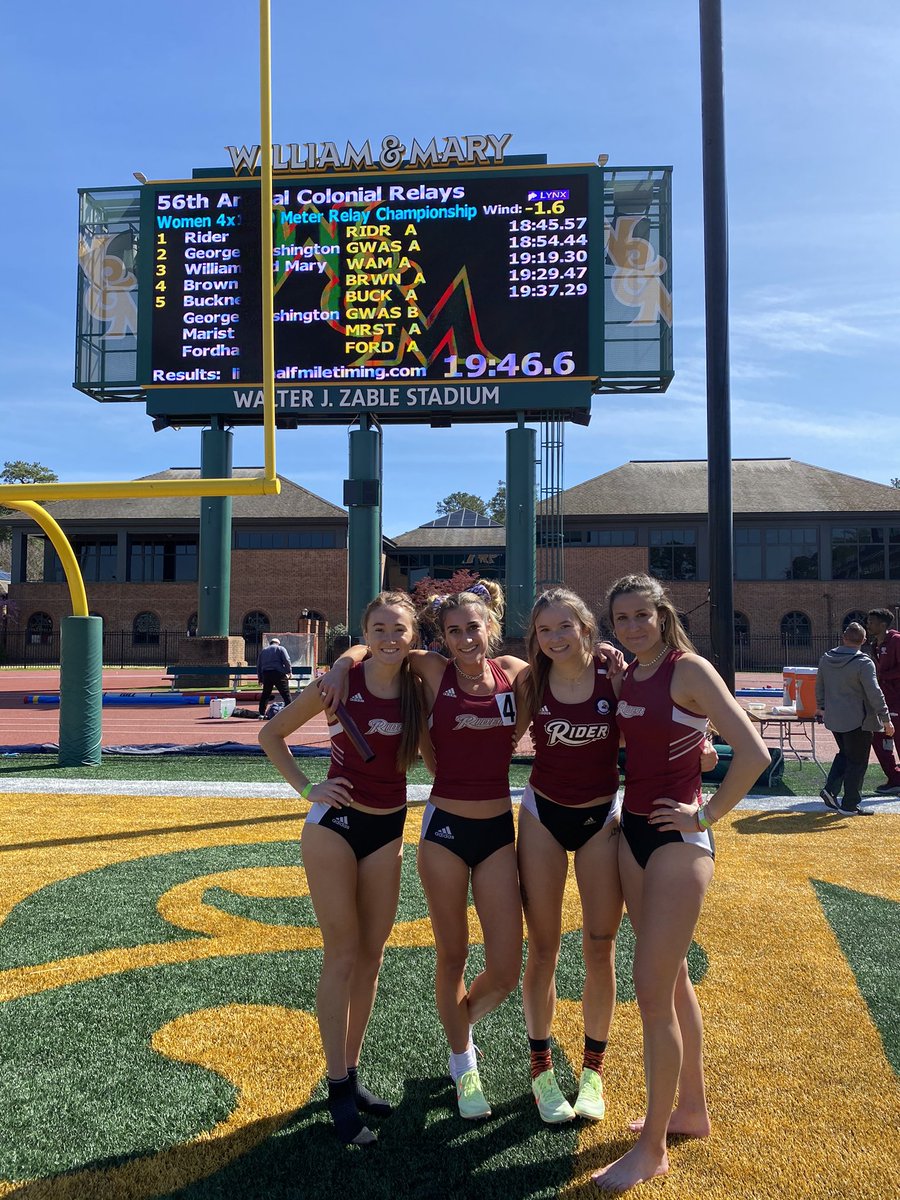 RiderXCTF's tweet photo. RIDER RECORD! 

The W 4x1500m of @olivadelatorrec, @kenzgreenfield, @jjddawgg and @teagyyluvs  break the school record running 18:45.57 for the win!

@RIDERATHLETICS https://t.co/0I8QxmgFwc