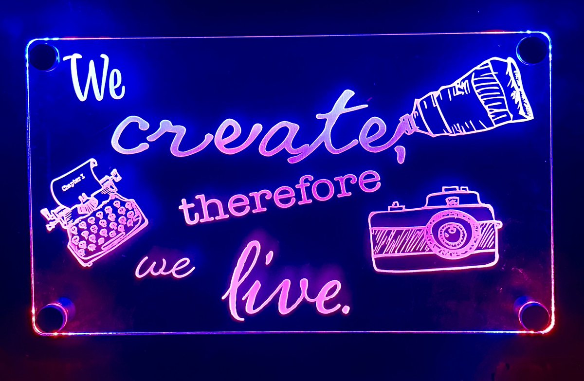 I made a new sign to brighten up my art studio! <a href="/GISH/">GISH</a> #gish #BookBash <a href="/TeamMamaCas/">TeamMamaCas</a> <a href="/mishacollins/">Misha Collins</a>
  #WeCreateThereforeWeLive <a href="/charliecapen/">charlie capen</a> #art #artist #engraver <a href="/glowforge/">Glowforge</a>