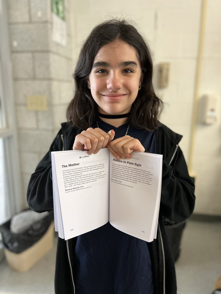 FrankConwellMS4's tweet photo. @FrankConwellMS4 @rstellatoMS4 @gonzalez_savino Congratulations to Alicia Velez, 6th grade student, for her published mini saga! She was a winner of @YoungWritersUSA mini saga contest. #MS4Wizards #YoungWriters #JCPSstudent https://t.co/DdPgROgtbH