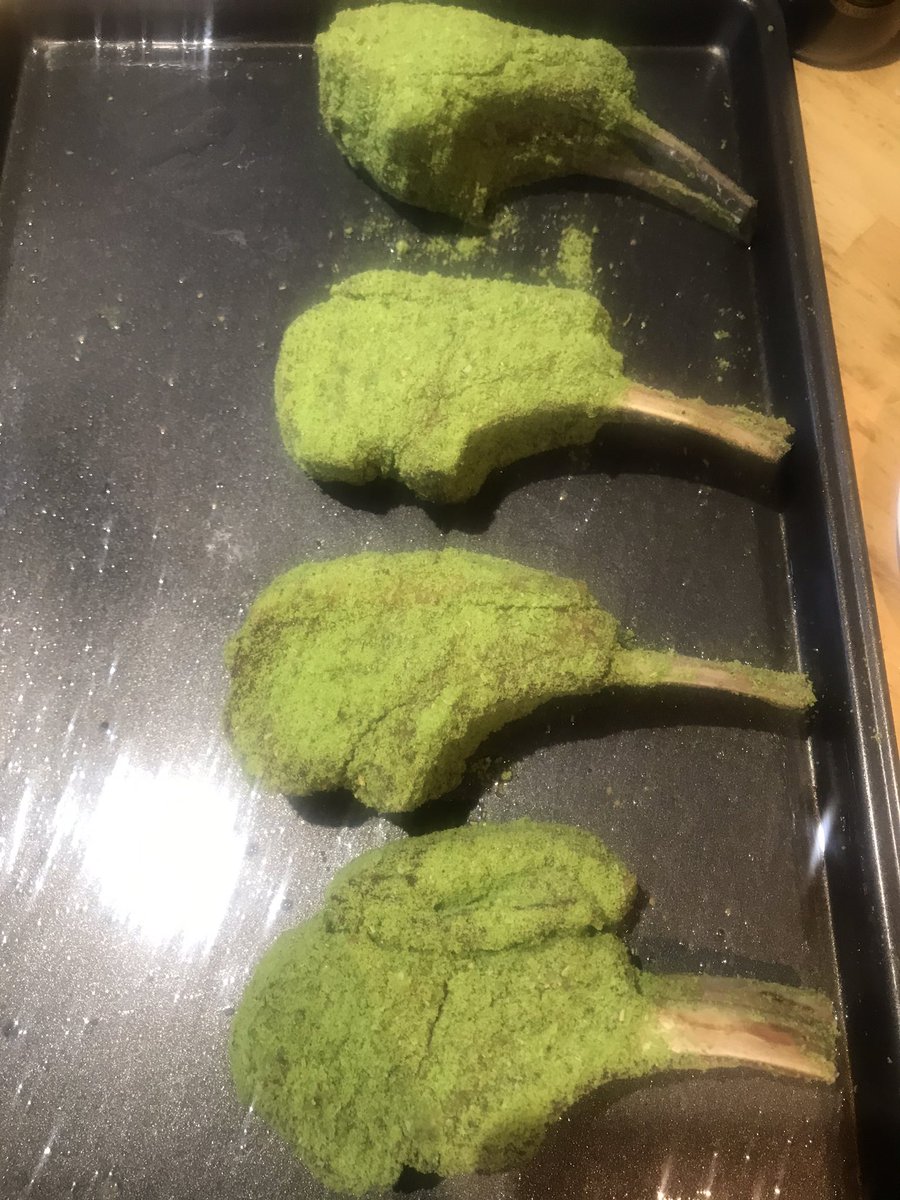Herb crusted lamb rack! Success in the kitchen today.