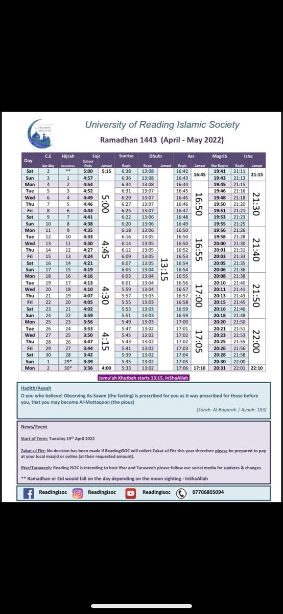 readingisoc's tweet photo. April Ramadan Salah timetable https://t.co/JyO1yUIBHz